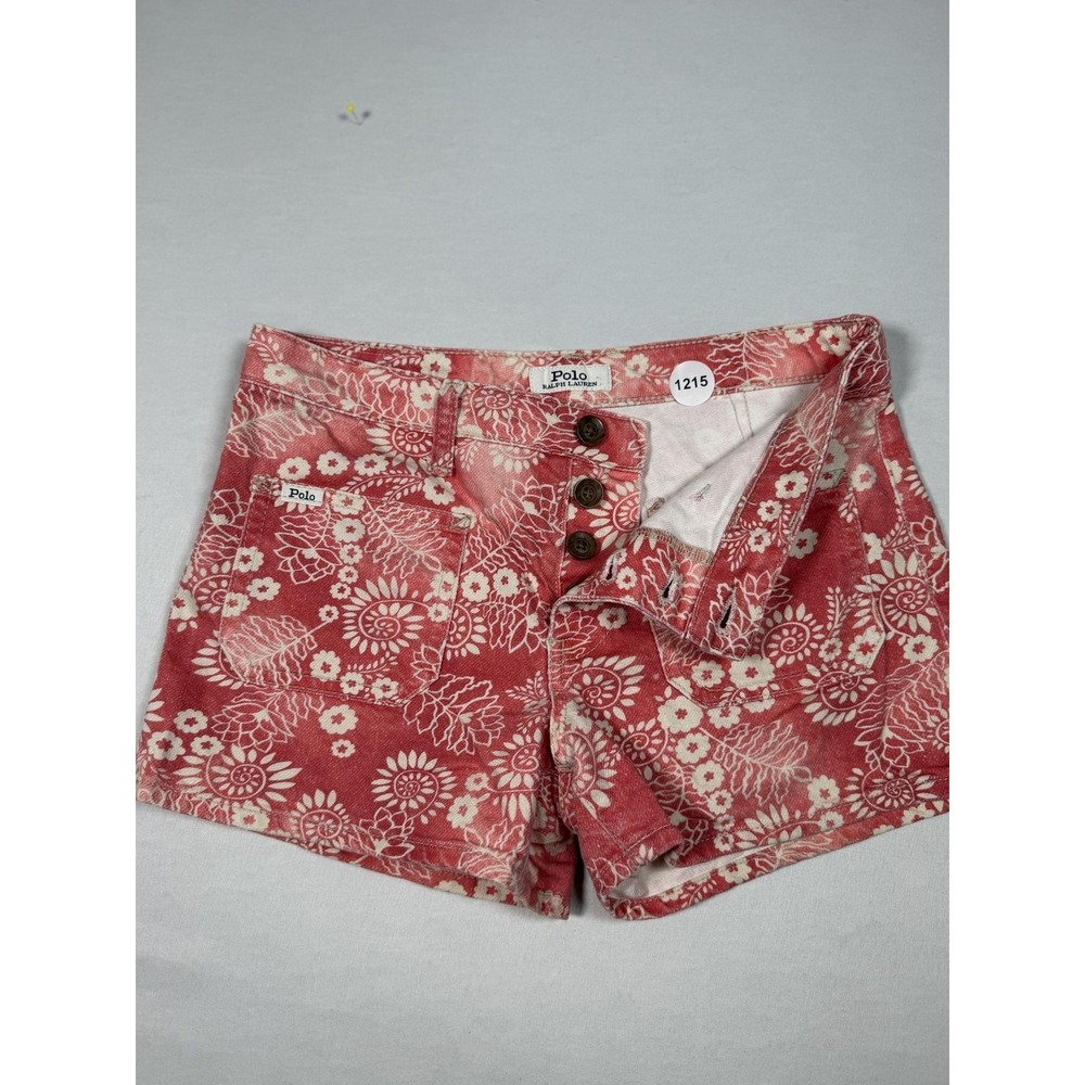 Polo Ralph Lauren Shorts Womens 28 Red Floral Denim Hot‎ Pants Summer Casual